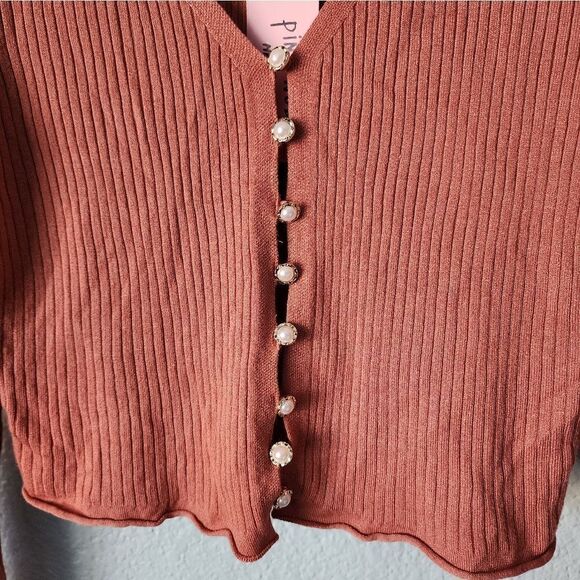 Pink Robin new york y2k 90s style cropped button down long sleeve blouse - Picture 3 of 10